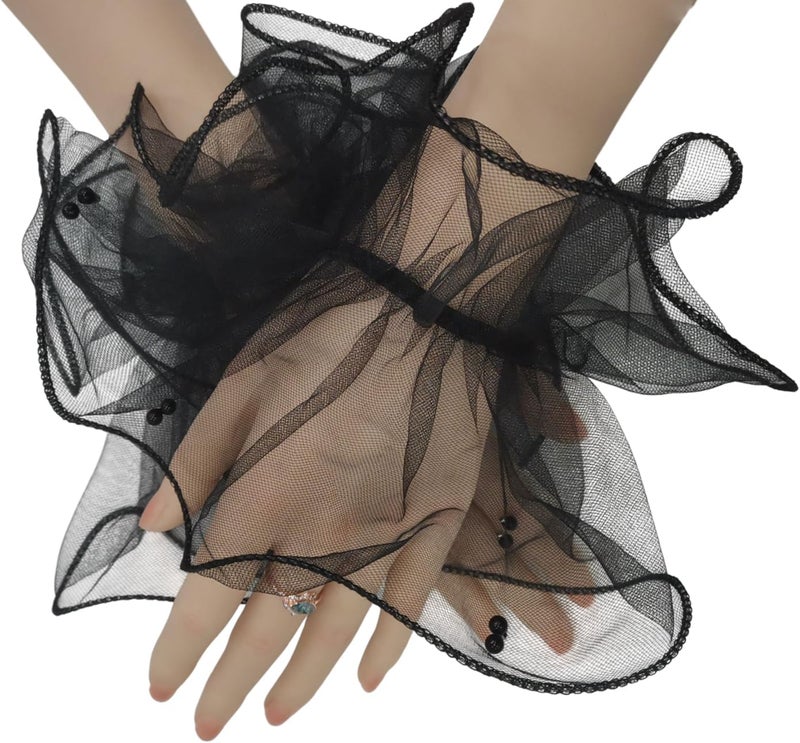 RUSTAMM pearl Lace Mesh hand Sleeves Cuffs Elastic Bracelet Elegant Party Bride Wedding Women Girls Gloves Accessories - Image 5